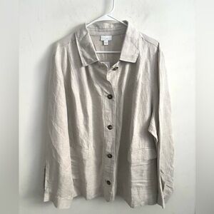 J.Jill Women’s Linen Blend Button Up Shacket Beige 3X Neutral Utility Preppy